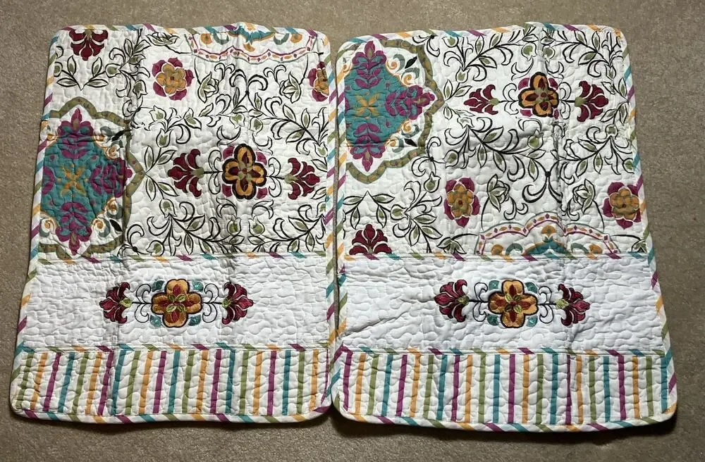 Greenland Home Fashions Quilted Pillow Shams Set of 2 Floral Striped Standard
